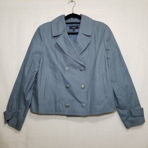 Talbots double breasted twill jacket blue gray sz 16 classic lightweight office